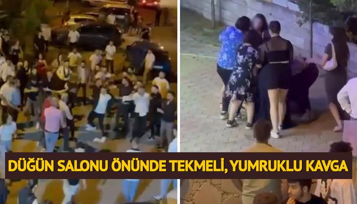 Düğün salonu önünde yaklaşık 40 kişi birbirine saldırdı! Tekme, yumruk ve tokatlar havada uçuştu