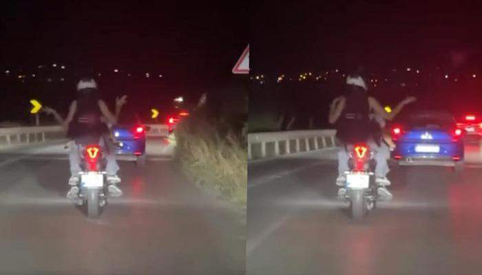 Trafik magandası ortalığı karıştırdı! Motosiklet üzerinde dans etti! Kural tanımadı!